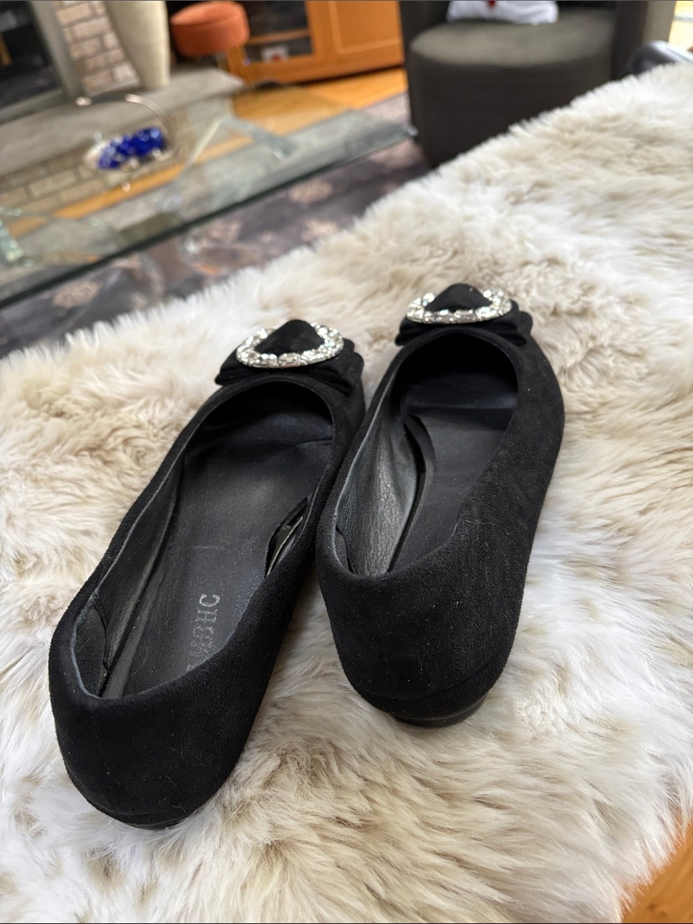 Zara Black Suede Flats with Rhinestone Buckle